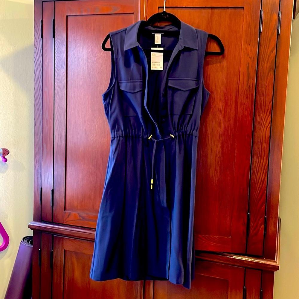 H&M navy button shirt dress